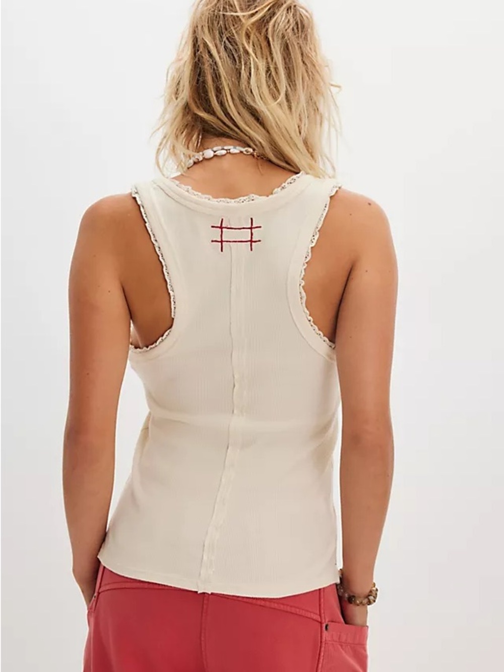We The Free Cream Ribbed Lace-Trim Tank Top - Picture 2 of 8